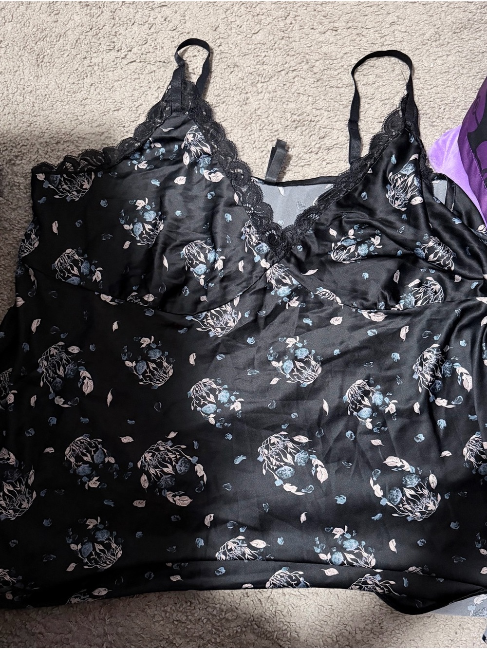Torrid Black Floral Lace-Trim Satin Cami
